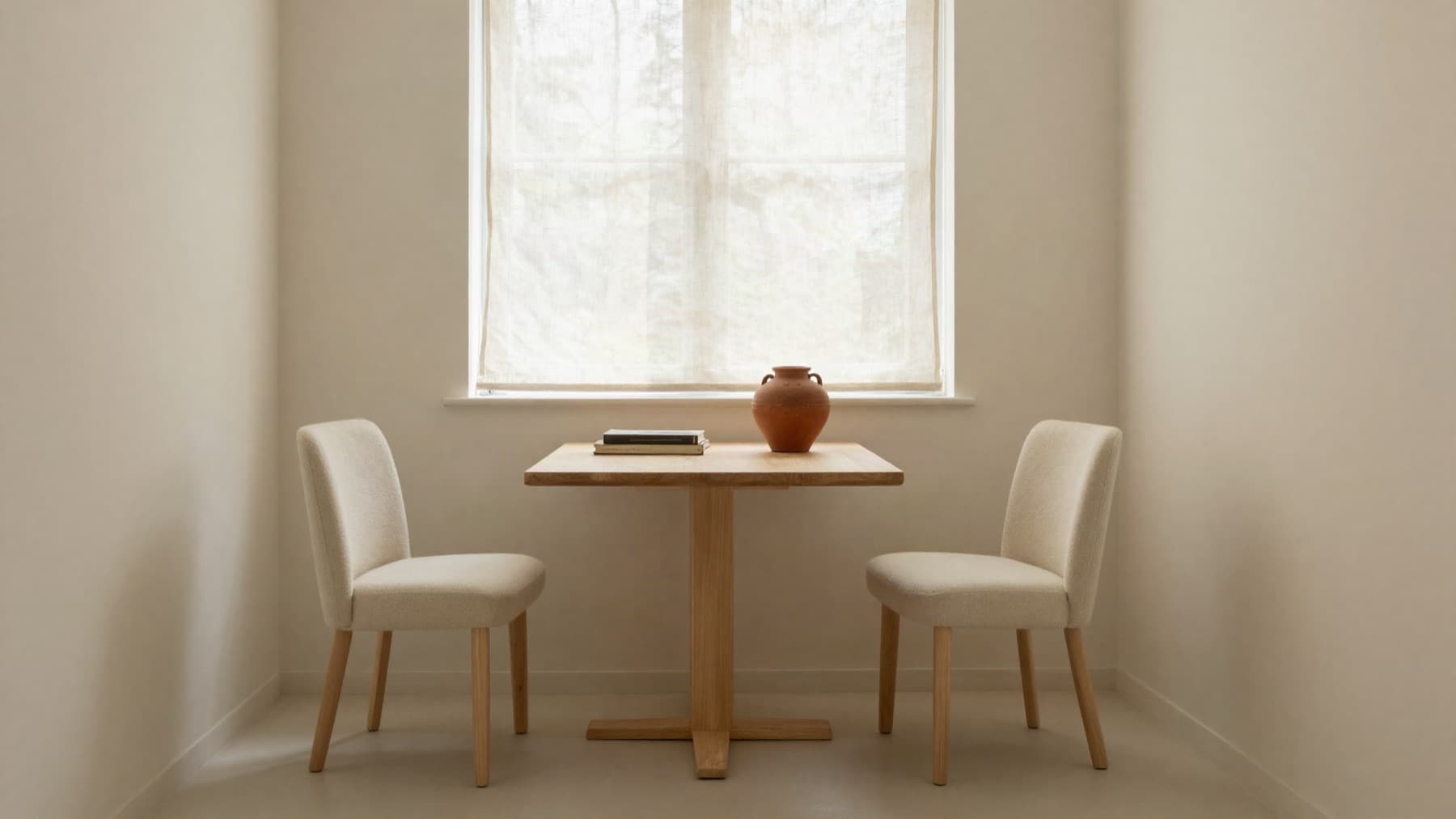 A bright, minimal meeting corner with two chairs